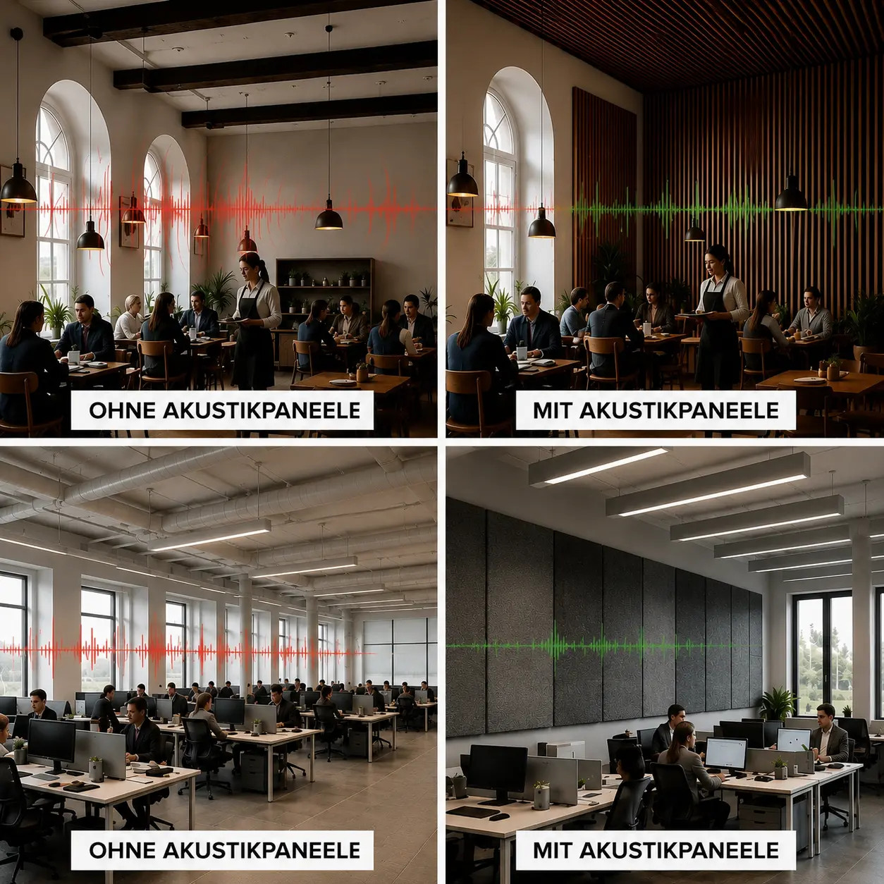 Unterschiede mit und ohne Akustikpaneele